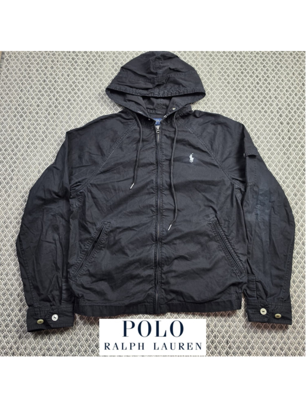 Polo Ralph Lauren Mens M Black Hooded Windbreaker Jacket Pony Lightweight